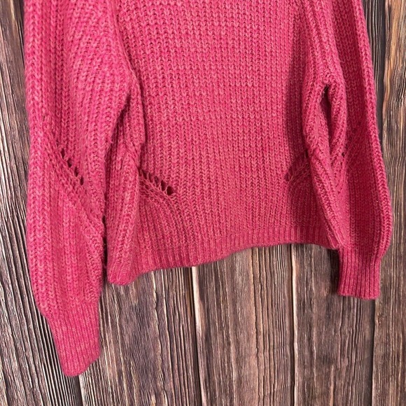 LOFT Pink Open Knit Sweater Wool Blend Chunky Womens Size Small - Picture 5 of 6